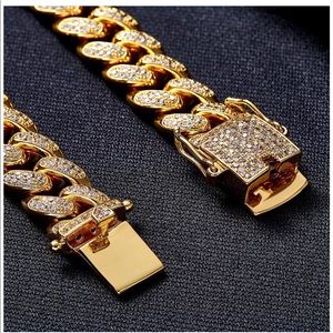 13mm Mens Bracelet 18K Gold Plated Cuban Link 9"